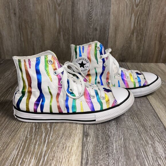 Converse CTAS Hi Junior Youth US Size 3 Rainbow Multicolor Zebra 667600F Shoes - Picture 1 of 11